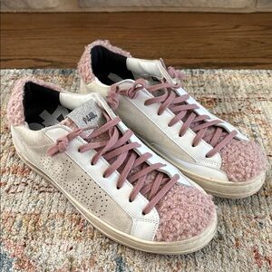 P448 John Sneakers‎ Women's Size 38 US 7.5-8 Pink/White Faux Shearling Trim GUC